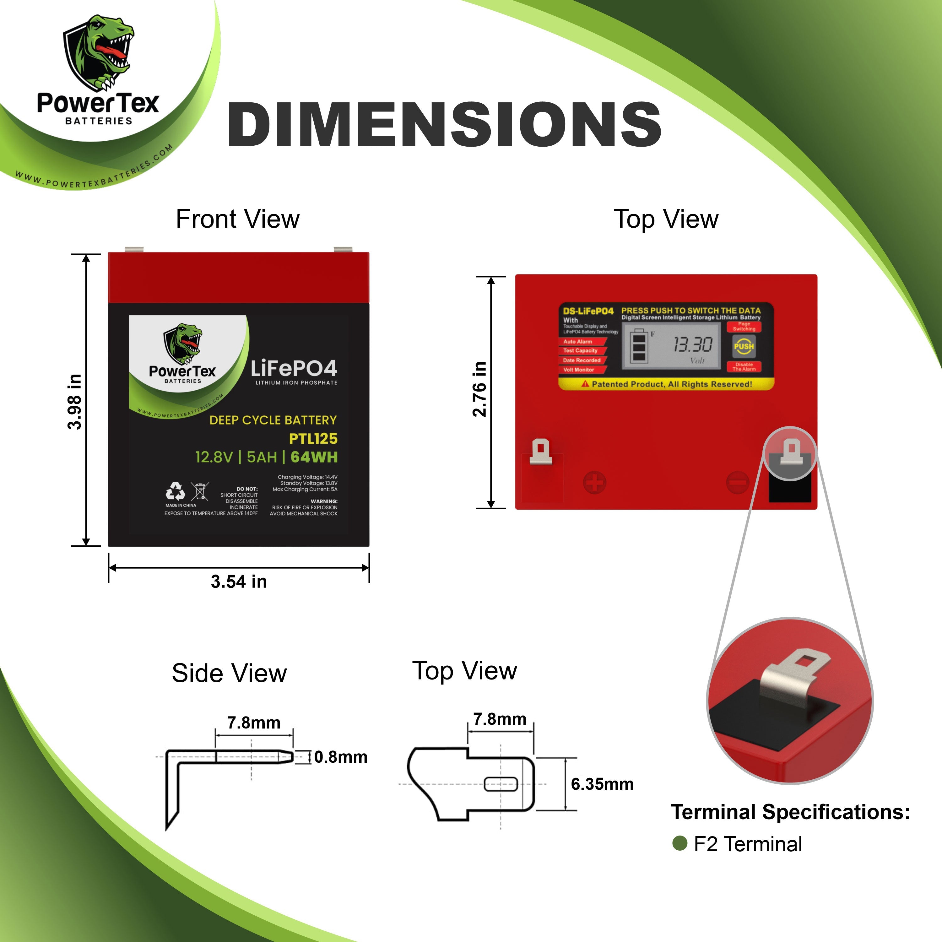 PowerTex Batteries 12V 5Ah LiFePO4 Lithium Iron Phosphate Battery