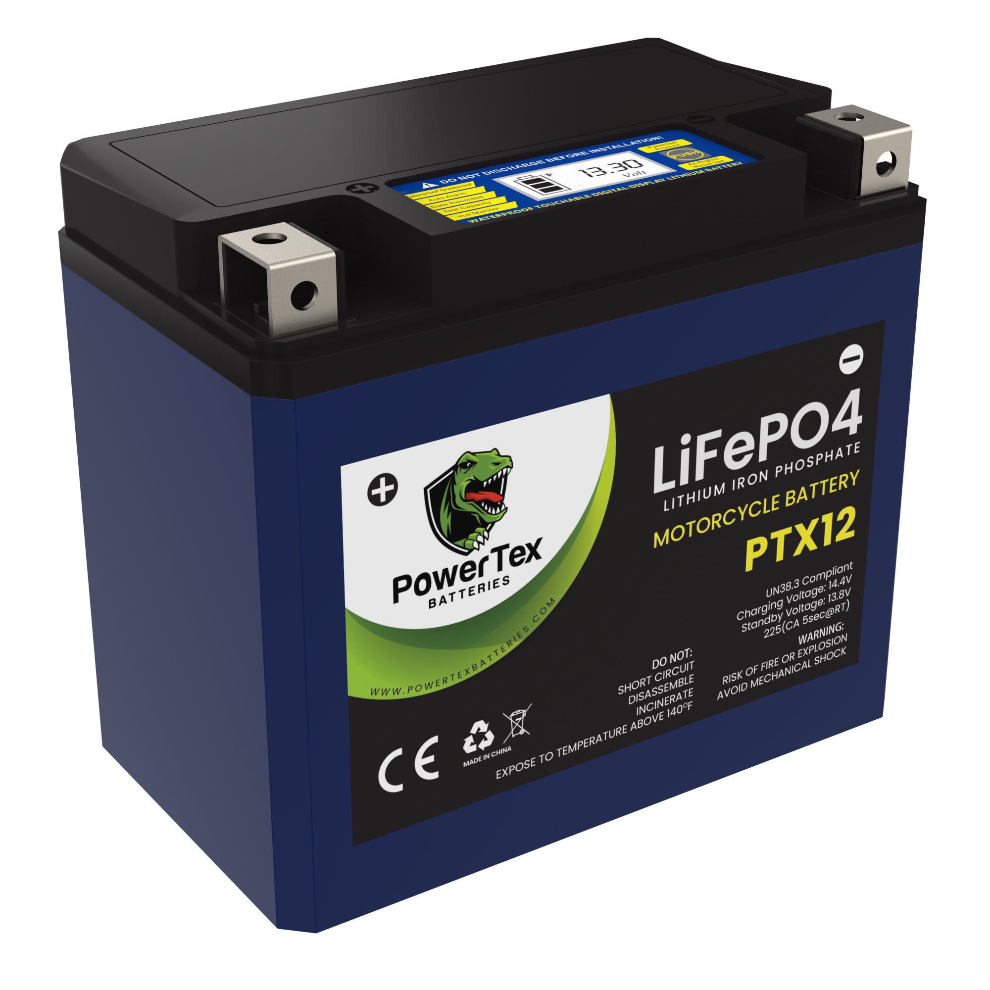 PowerTex Batteries YTX12-BS LiFePO4 Lithium Iron Phosphate Motorcycle Battery