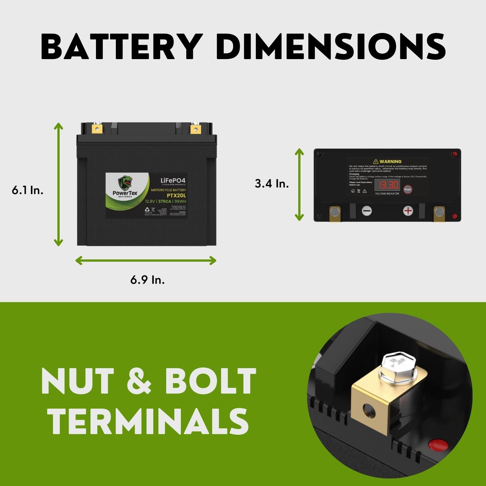 PowerTex Batteries YTX20L-BS LiFePO4 Lithium Iron Phosphate Motorcycle Battery