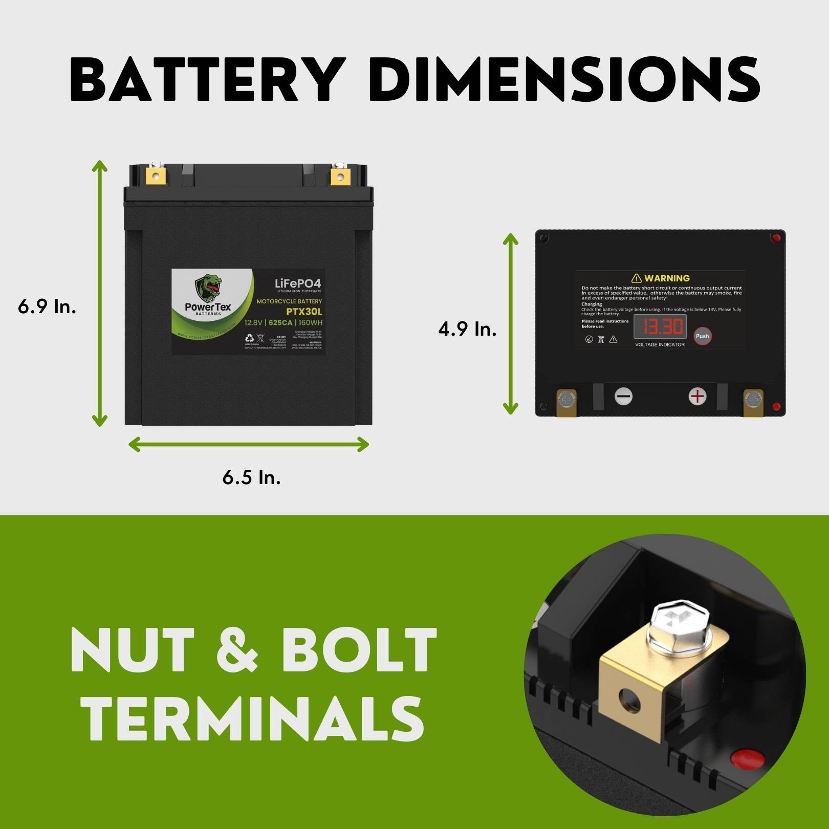 PowerTex Batteries YTX30L-BS LiFePO4 Lithium Iron Phosphate Motorcycle Battery