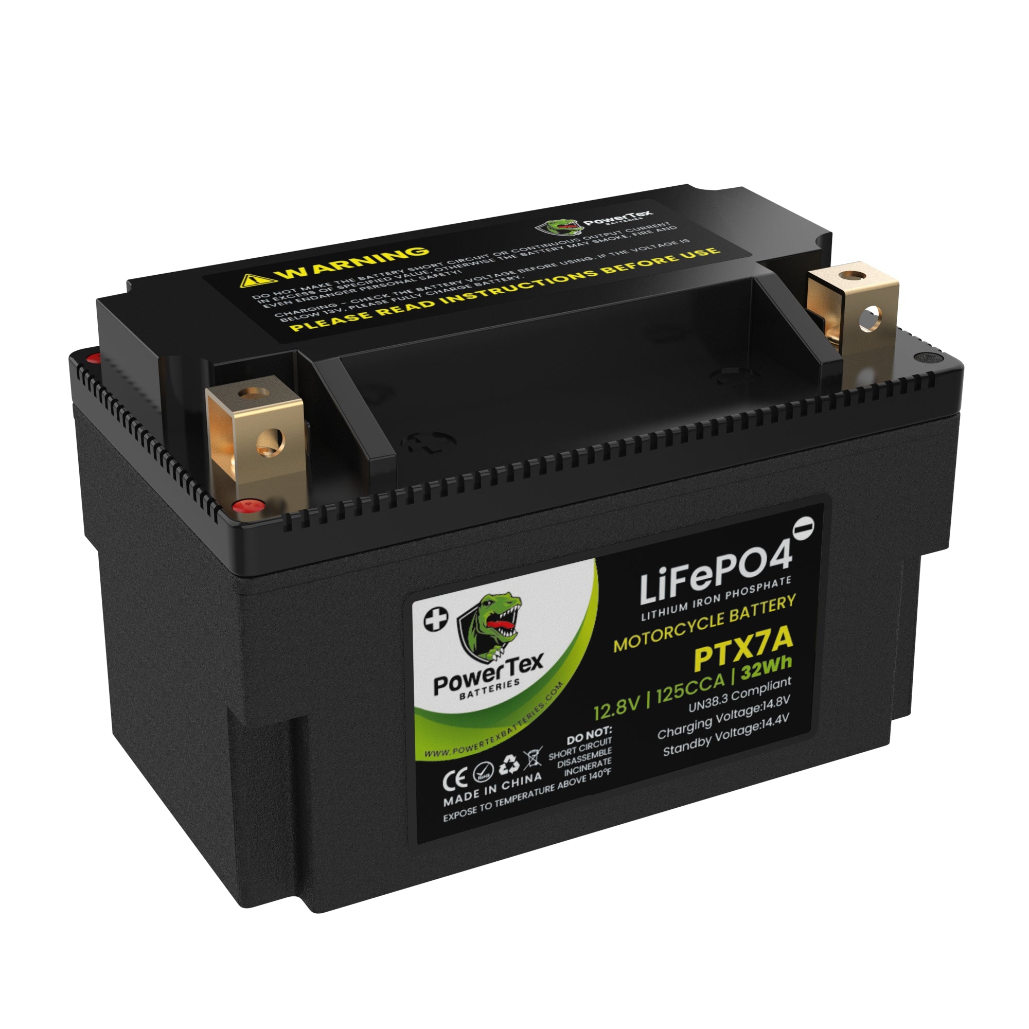 PowerTex Batteries YTX7A-BS LiFePO4 Lithium Iron Phosphate Motorcycle Battery