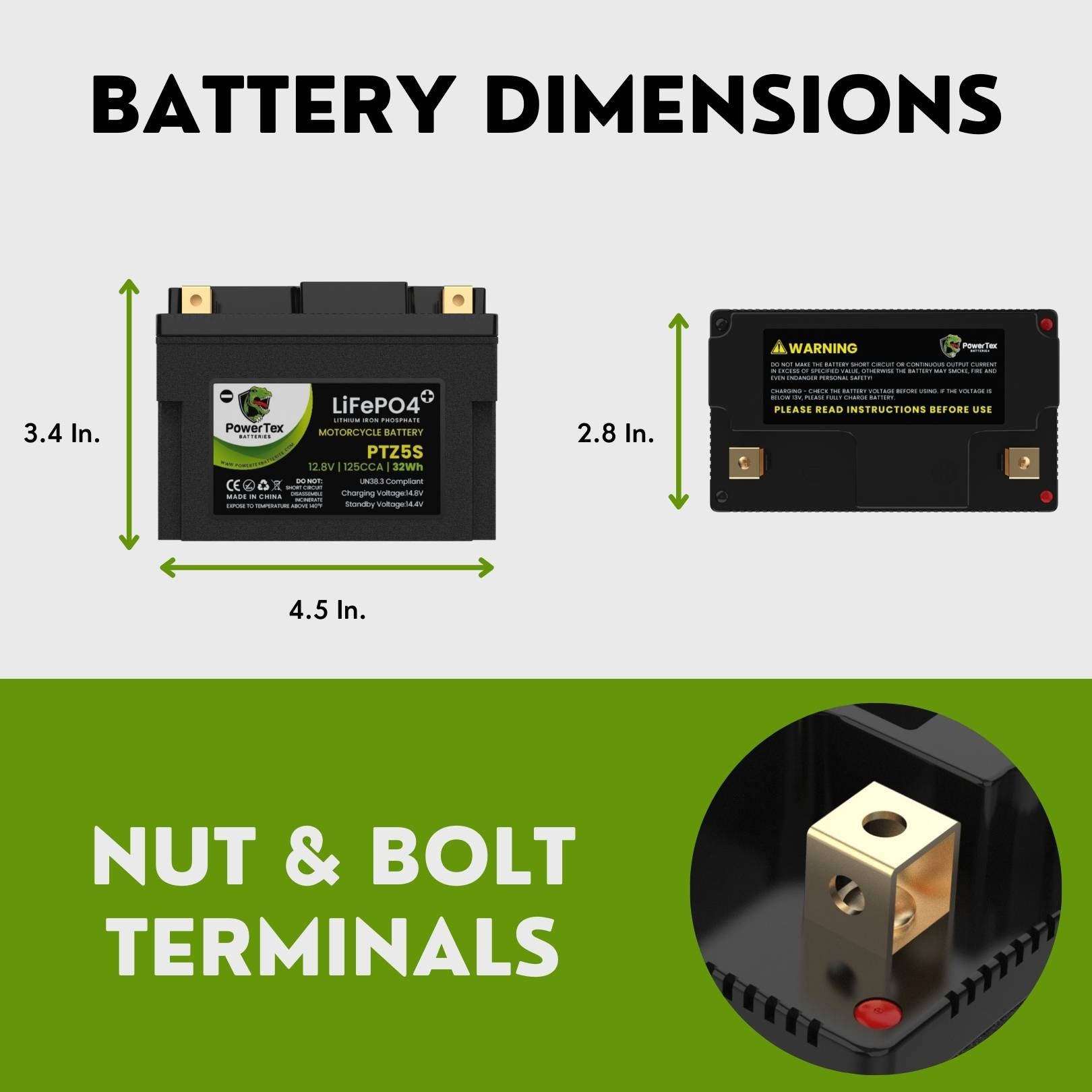 PowerTex Batteries YTZ5S LiFePO4 Lithium Iron Phosphate Motorcycle Battery