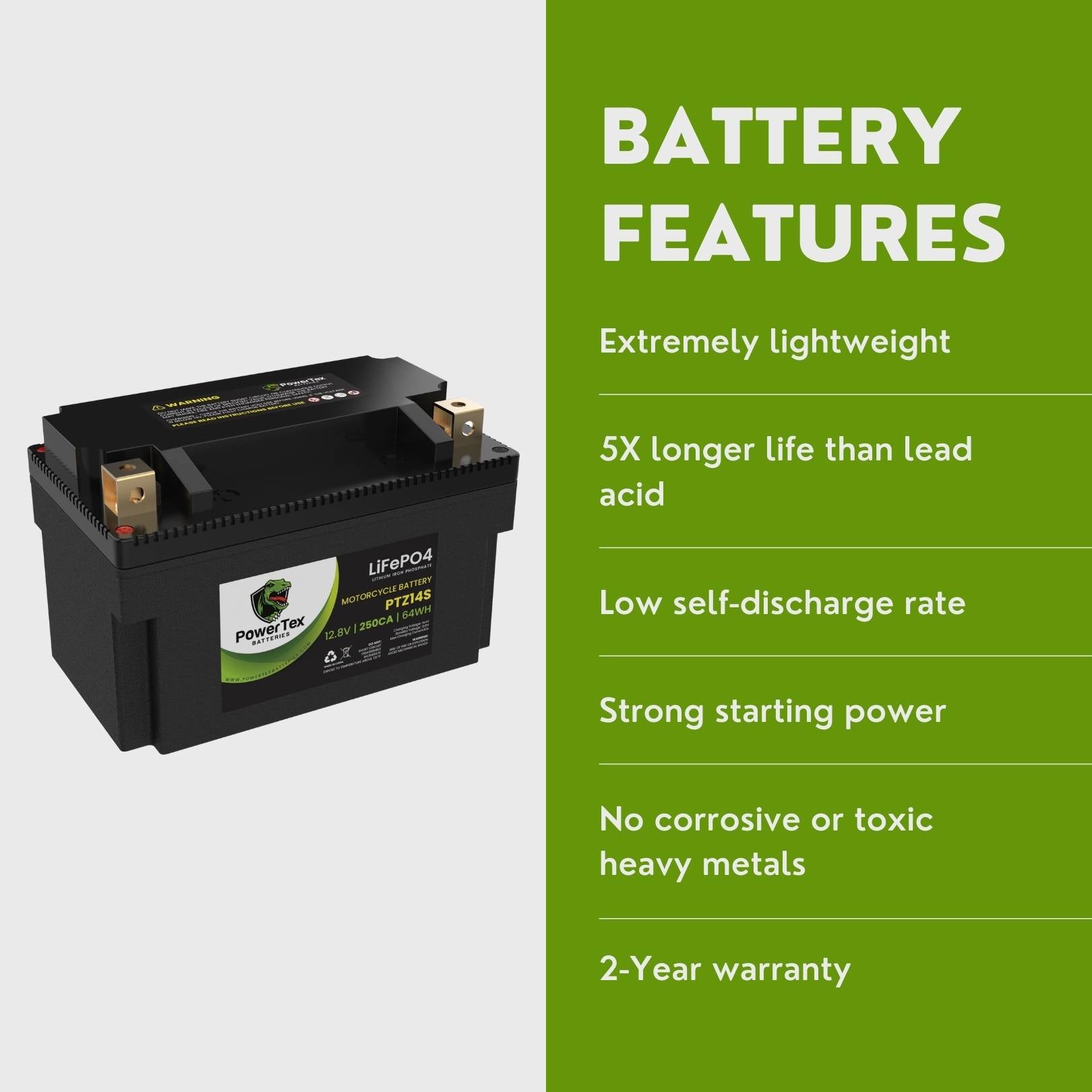 PowerTex Batteries YTZ14S LiFePO4 Lithium Iron Phosphate Motorcycle Battery