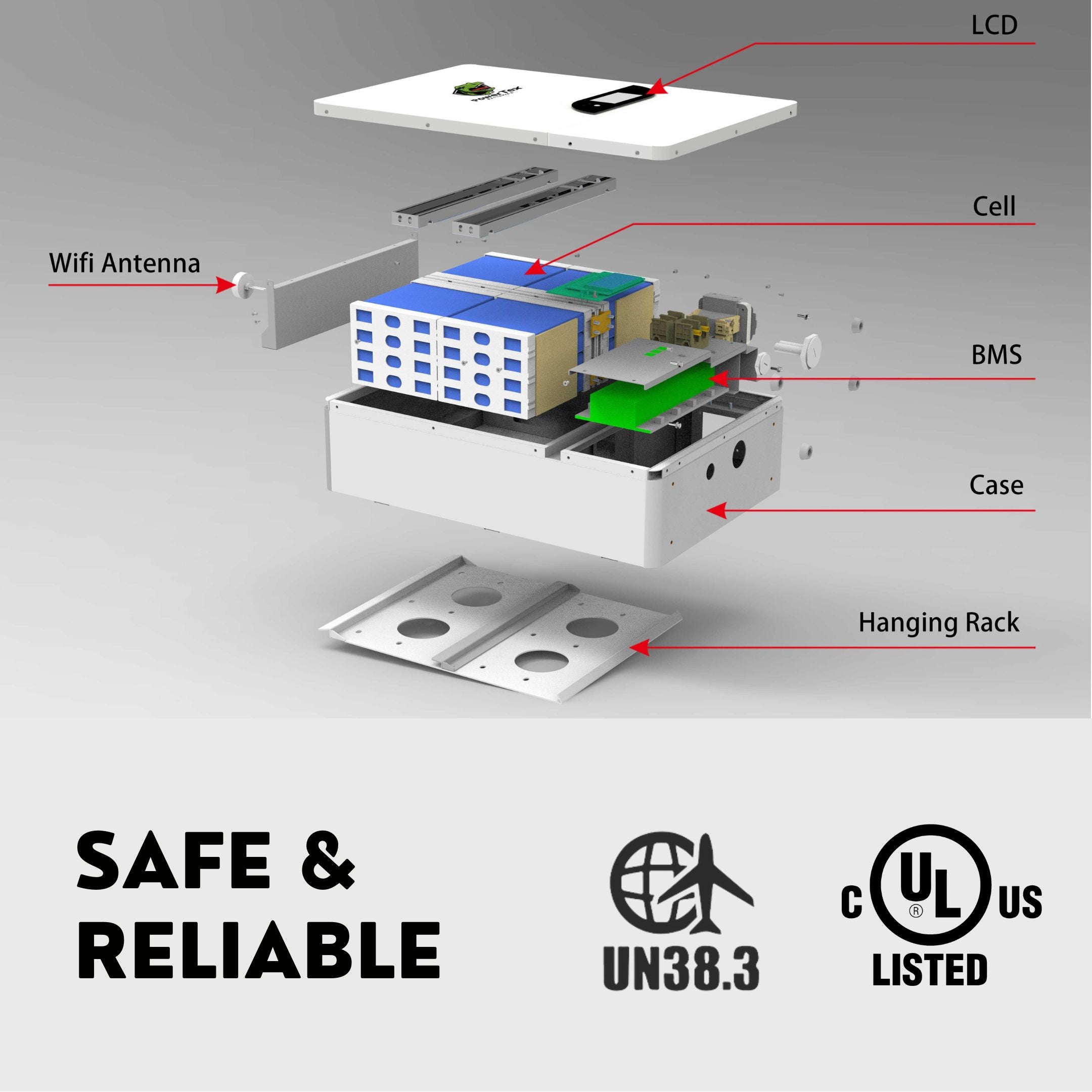 Powertex Batteries 51.2V 100Ah 5.12KWh Lithium LiFePO4 Wall Mounted Residential Energy Storage Battery