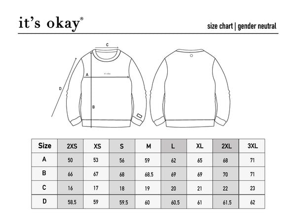 it's okay organic crewneck chart. Pt: tabela de medidas da orgânica camisola crew