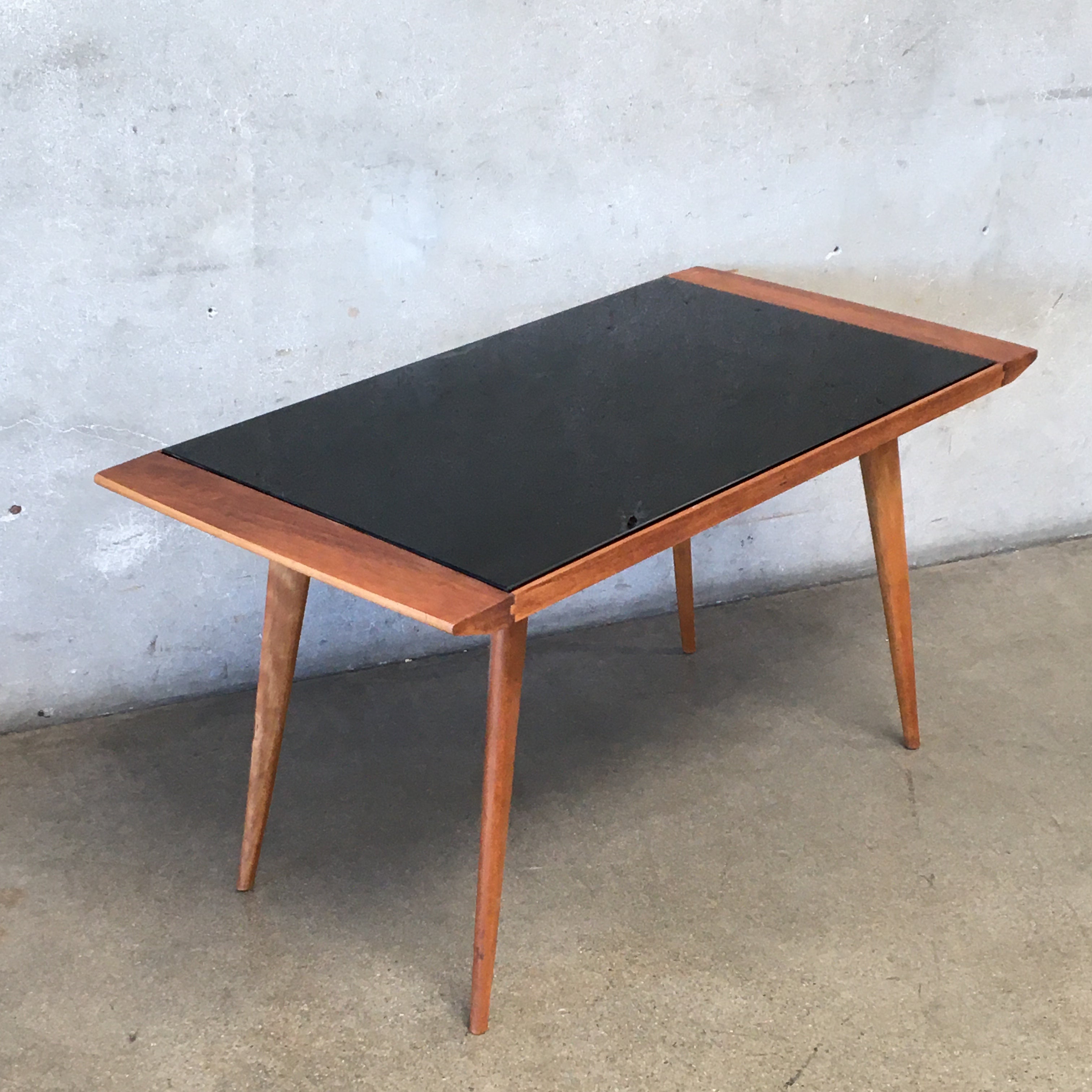 Mid Century Coffee Table With Black Glass Top