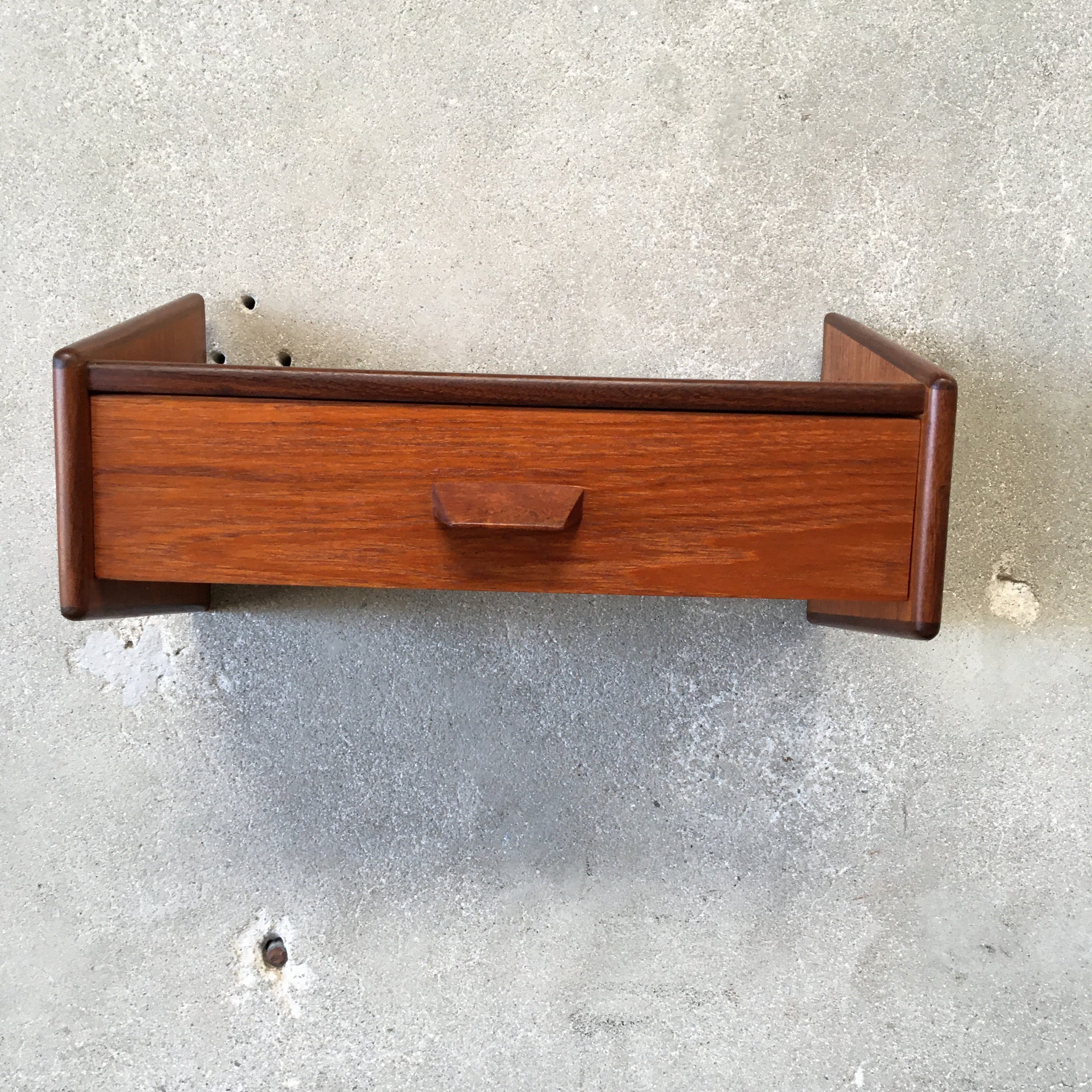 Small Danish Teak Floating Shelf With Drawer