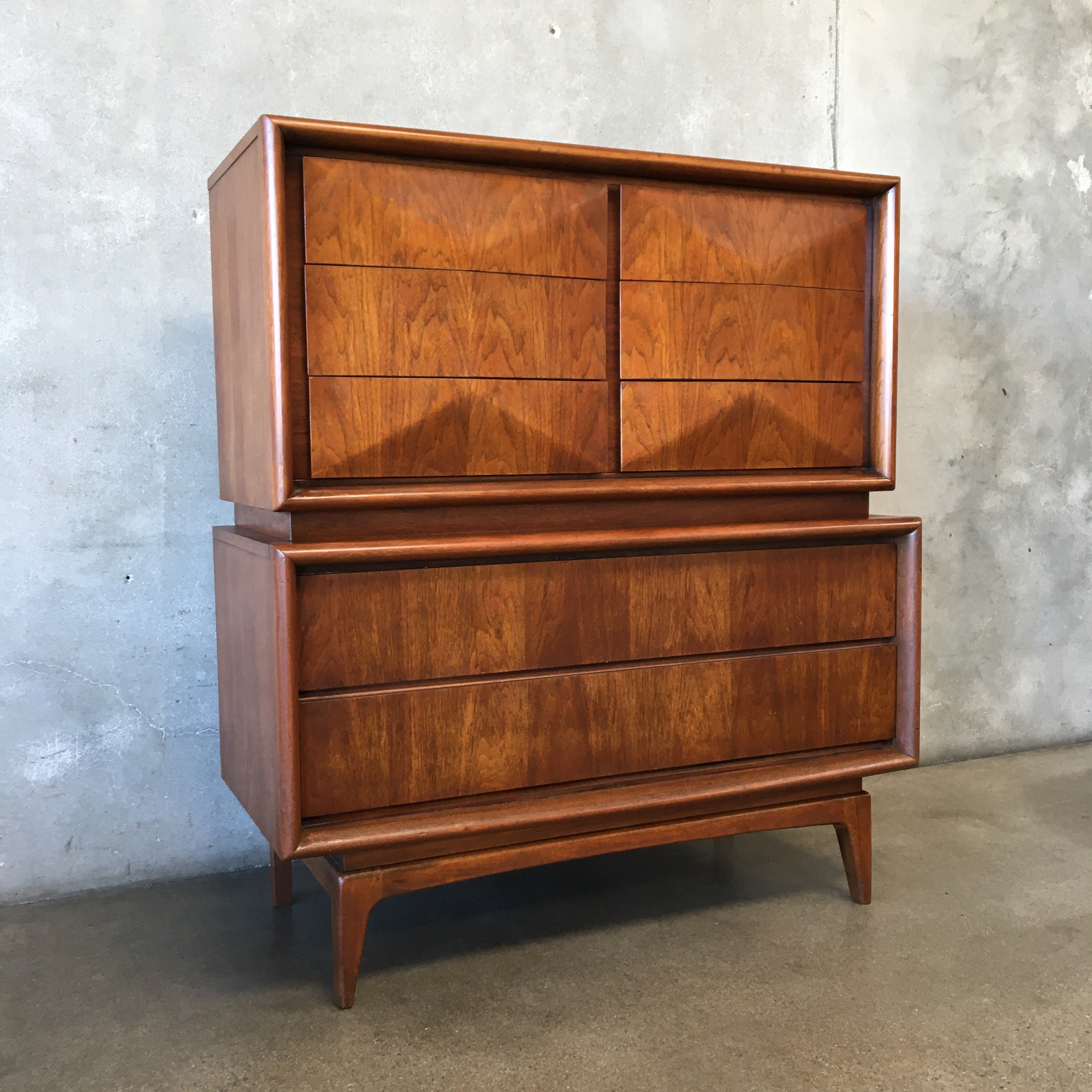 Mid Century Diamond Front Highboy Dresser By United Furniture Co