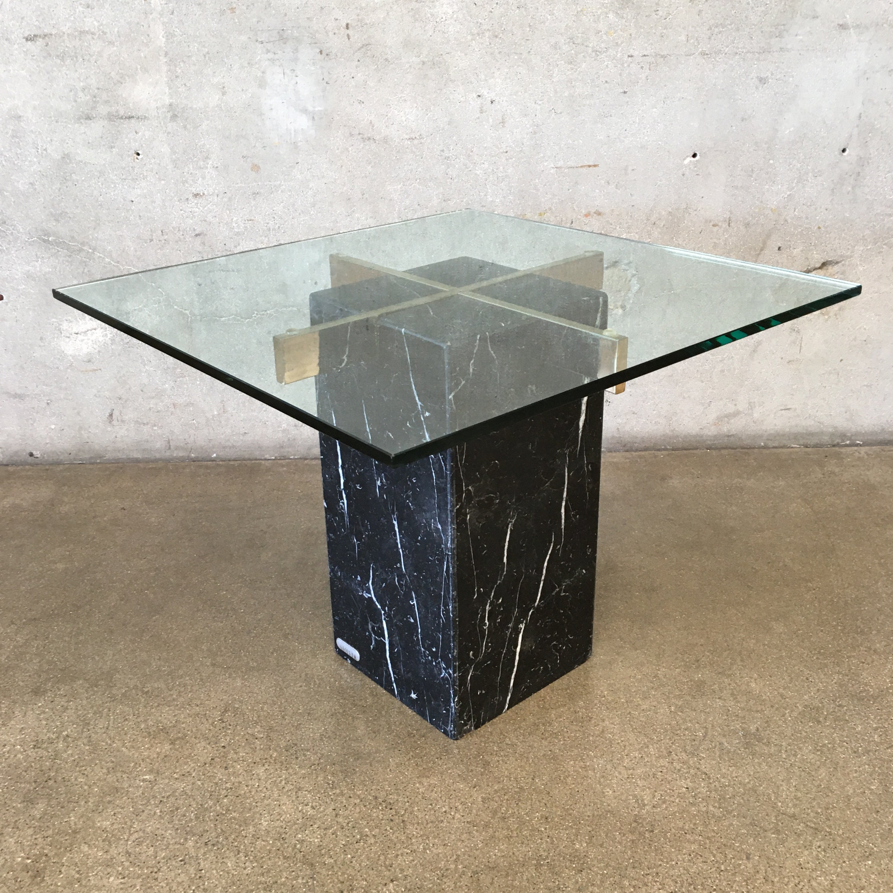 Vintage Artedi Black Travertine & Chrome Side Table with Glass Top