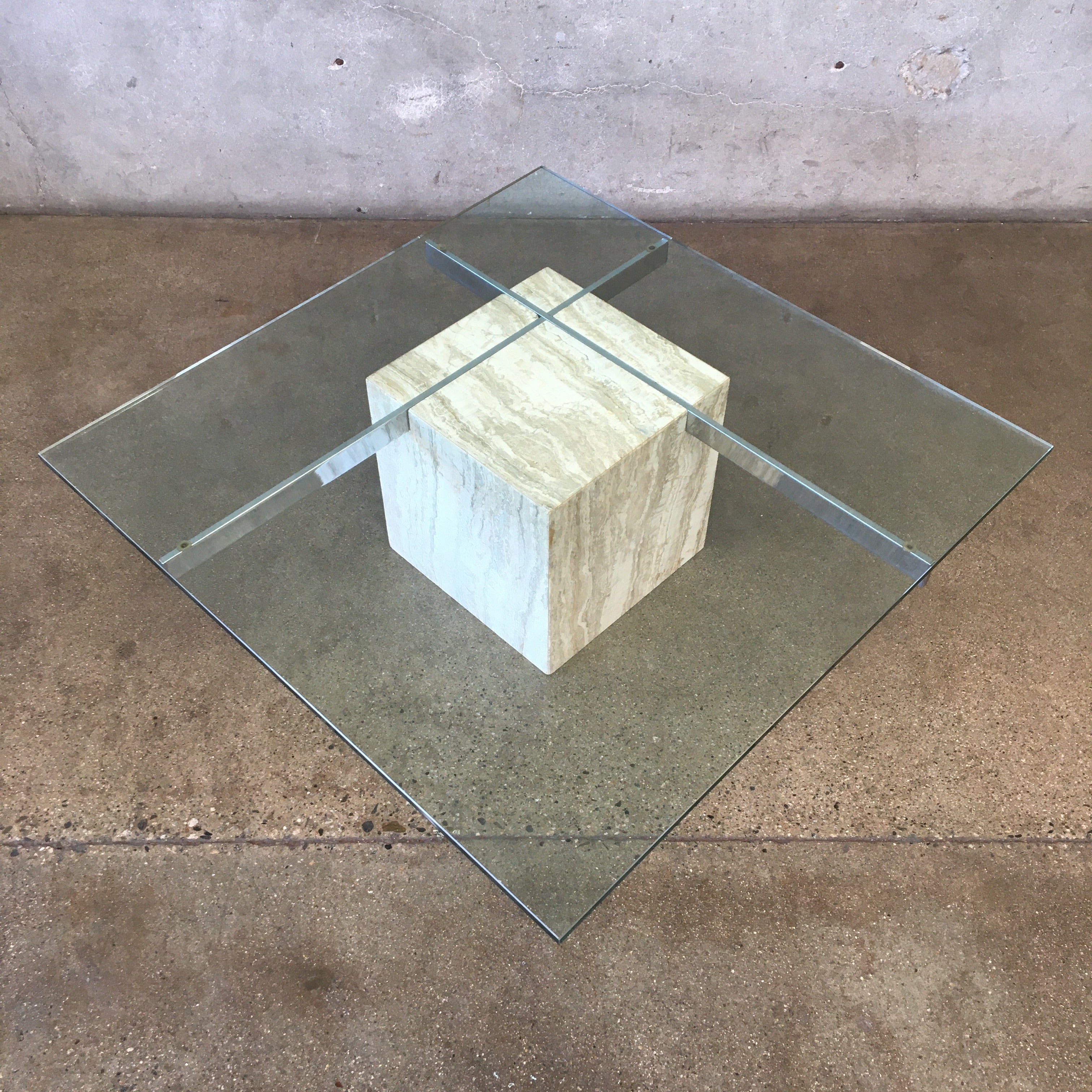 Vintage Artedi White Travertine & Chrome Coffee Table with Glass Top