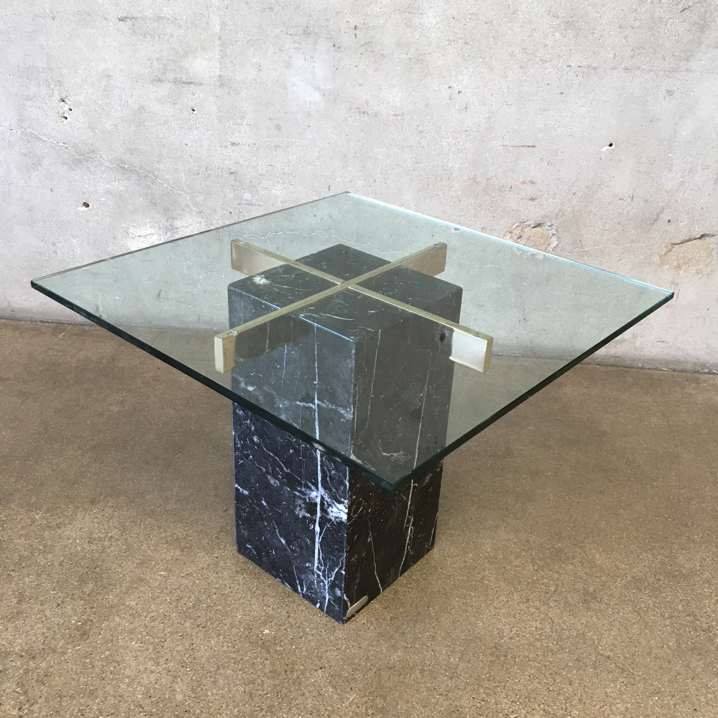 Vintage Artedi Black Travertine & Chrome Side Table with Glass Top