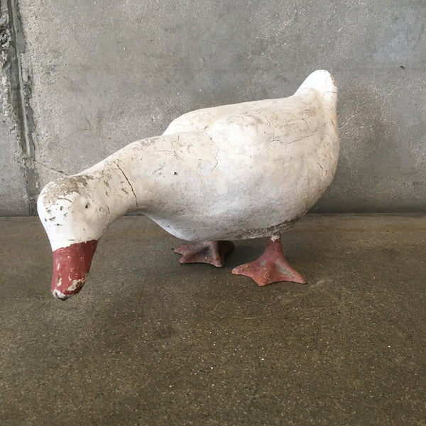 Vintage Cement Duck With Metal Feet Head Down 