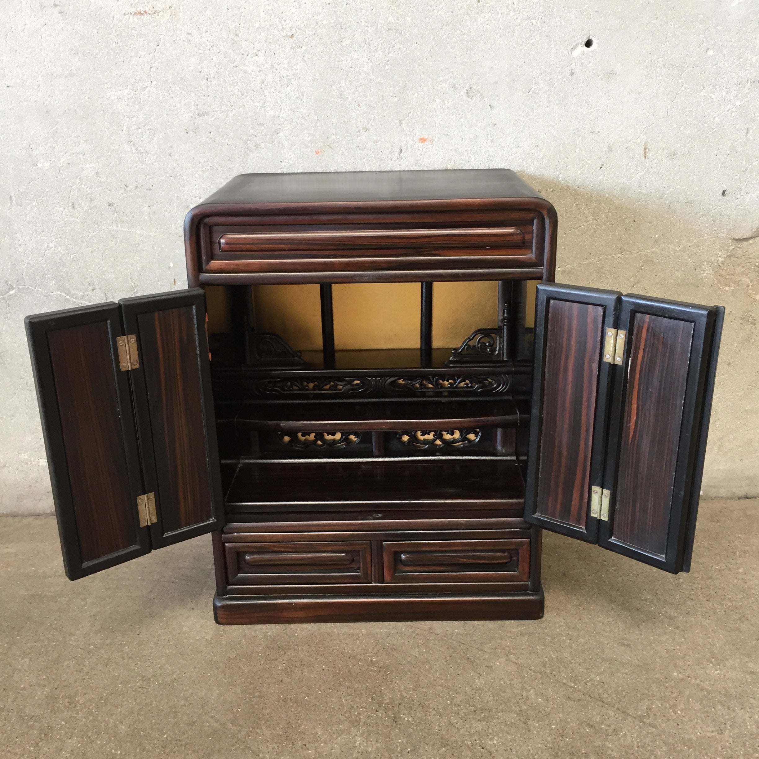 Vintage Buddhist Altar Cabinet With Rosewood Panels
