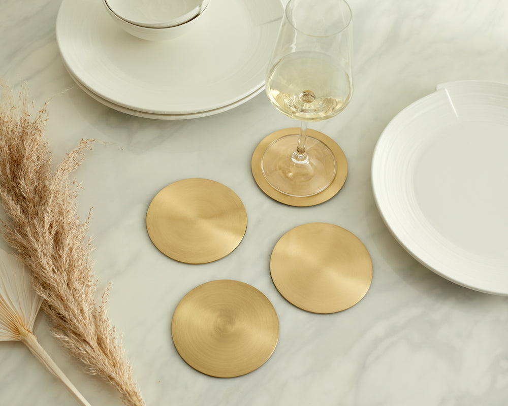 What a Host Home: Brass Round Glass Coasters Set Gold