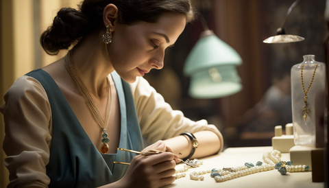 jeweller restringing pearl necklace and bracelet
