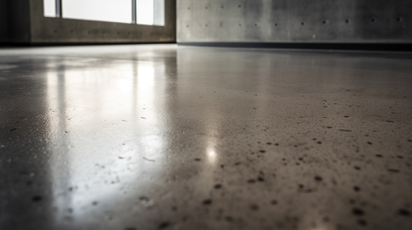 A close-up of a concrete floor, emphasizing its hard, smooth surface