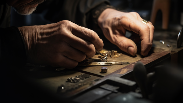 A jeweller meticulously maintaining their hand tools, illustrating the connection between tool care and craftsmanship