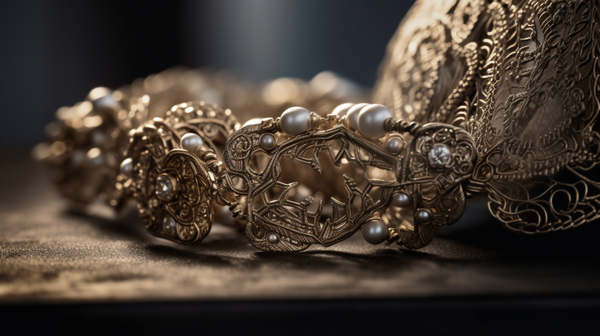 Close-up view of a contemporary piece of jewellery, showcasing an intricate design that embodies diverse themes, such as social, political, and philosophical symbols.