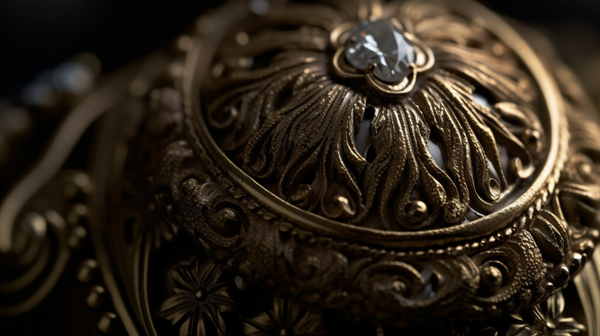 A close-up shot of a piece of official jewelry, focusing on the intricacy of its design and craftsmanship