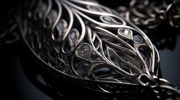 Close-up image of an intricately ornamented jewellery piece, showcasing the detail and precision of the design