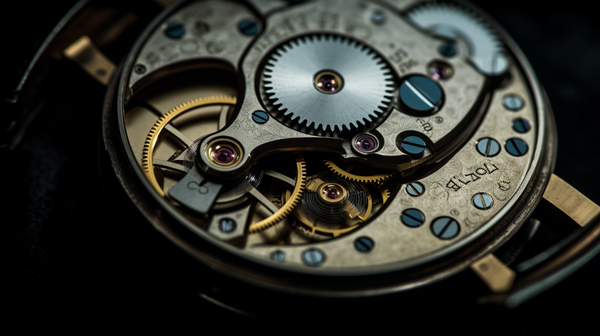close-up shot of a vintage watch mechanism
