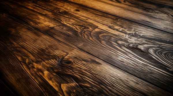 A close-up shot of a wooden floor, showing the grain and texture