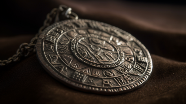 A close-up image of an ancient talisman with intricate designs, symbolizing the enduring power of symbolic jewelry