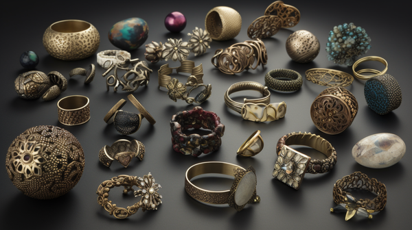 A diverse collection of contemporary jewellery pieces, showcasing a variety of styles and designs