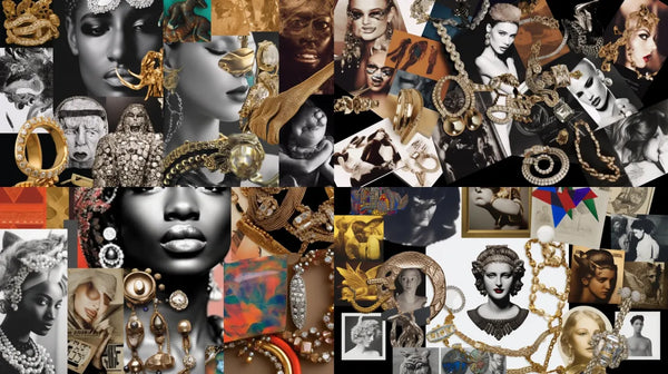 A collage showcasing the myriad of cultural, social, and political influences that contribute to shaping our jewelry preferences.