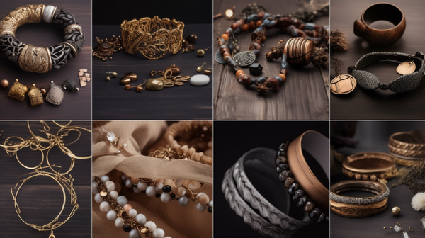 A collage or collection of various handmade jewellery and jewelry pieces, showcasing the diversity and creativity present in the field