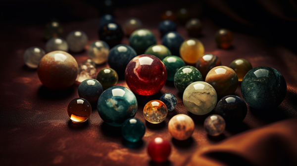 Collection of various gemstones representing different planets arranged on a dark velvet fabric.