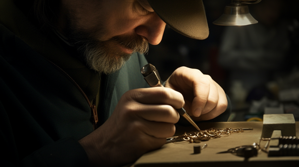 A jeweler at work, deeply engrossed in the process of creating a piece of jewelry