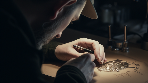 A jeweller immersed in the creative process, sketching a new jewellery design.