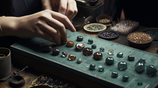 Jeweller arranging materials to create a cohesive jewellery piece.