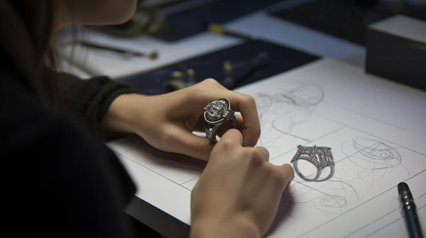 Jewellery designer working on a 3D model of a ring using CAD software