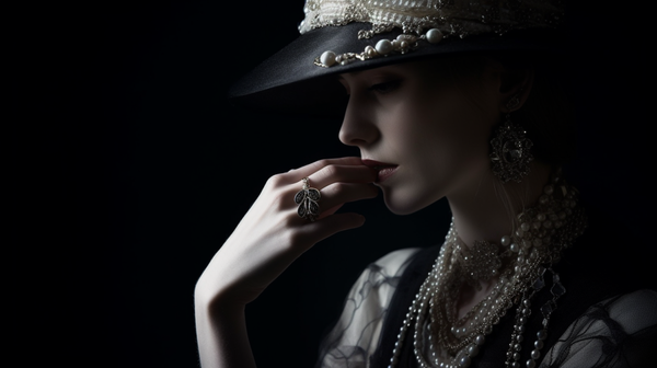 Model displaying a piece of jewellery in a non-traditional way, underlining its role as a form of artistic expression.
