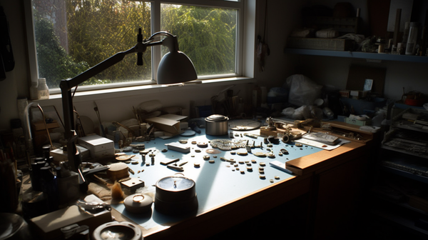 A serene north-facing window in a watchmaker's workshop, providing soft and diffused light.