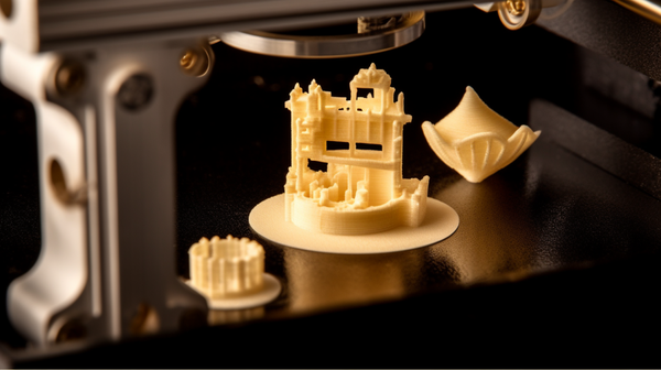 A photograph of a 3D printer in the process of creating a piece of jewelry