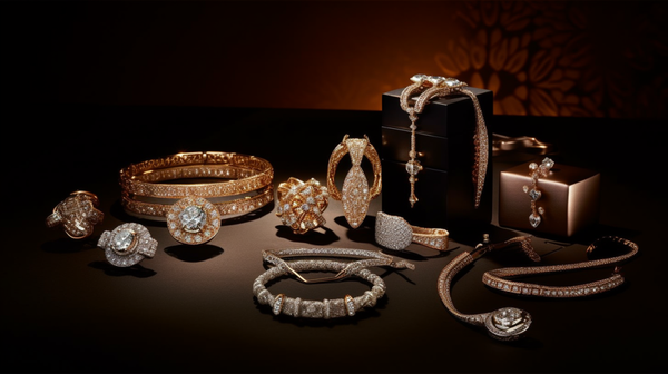 A diverse collection of jewelry pieces showcasing a variety of materials including gold, silver, and lab-grown diamonds.