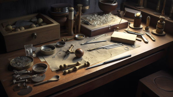 A display of diverse tools for jewellery making, showing a blend of traditional and modern techniques.