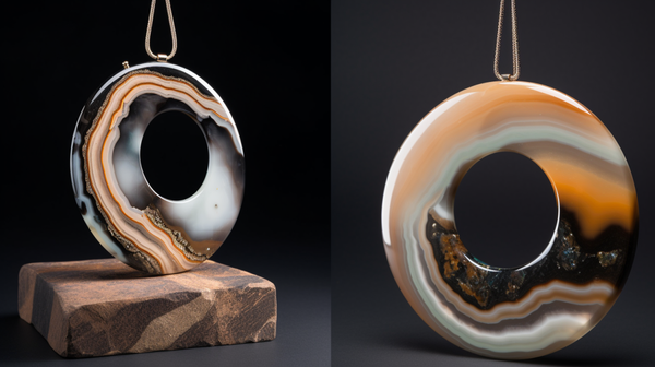 A side-by-side display of an abstract art piece and a similar design-themed jewellery piece, showcasing the influence of painting and sculpture on jewellery design.
