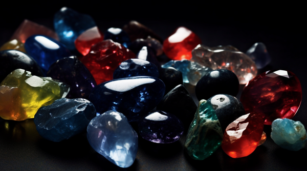 An assortment of radiant gemstones displayed on a black background, showcasing their unique characteristics.