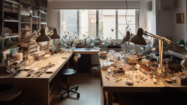A well-lit jewellers studio space 
