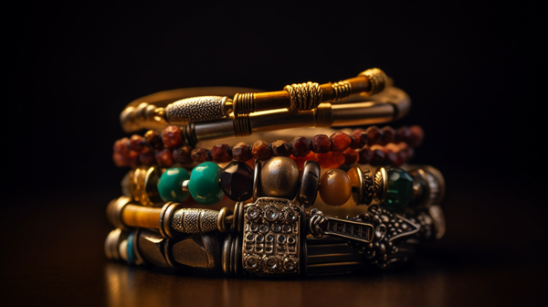 a variety of bracelets of different materials and styles