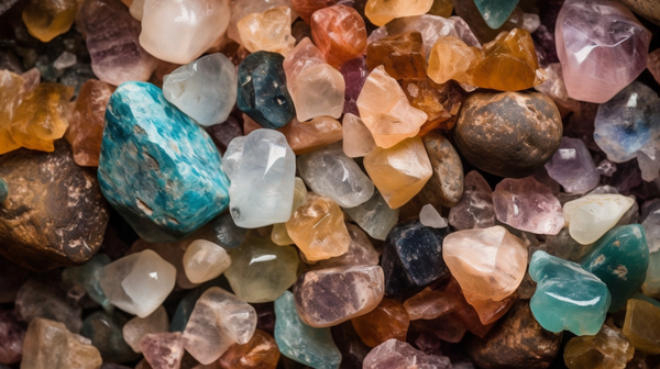 pile of unsorted, rough gemstones in their natural, unrefined state