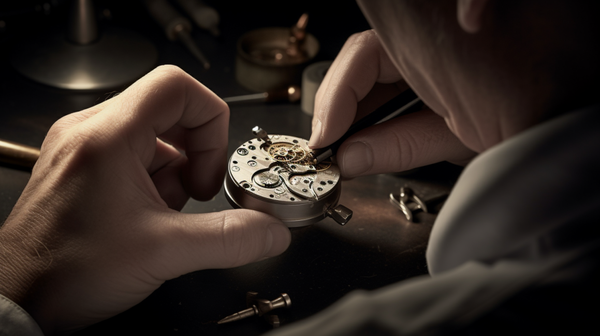 watchmaker working on a watch balance spring