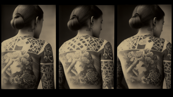  Vintage black and white photograph showcasing traditional tattoos on individuals.