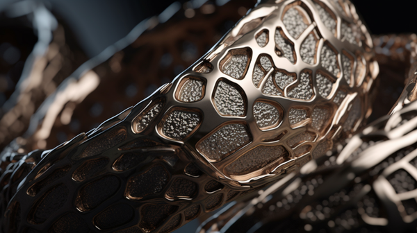 Close-up of a jewelry piece crafted with industrial techniques, highlighting the unique textures and shapes.