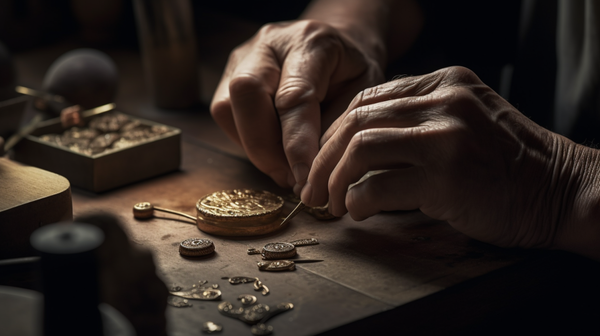 Traditional jeweler working on a piece with precision and expertise