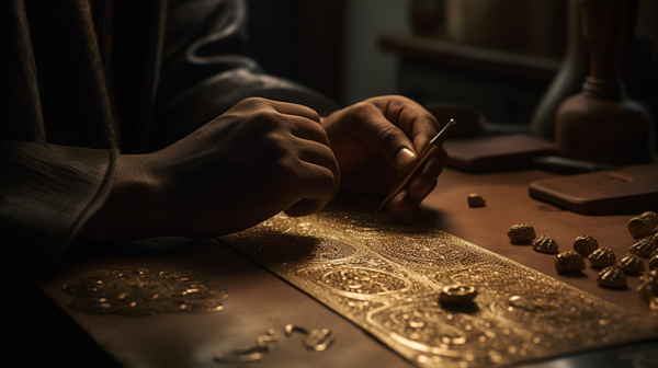 Close-up of a traditional jeweller's hands, carefully crafting an intricate piece of jewellery.